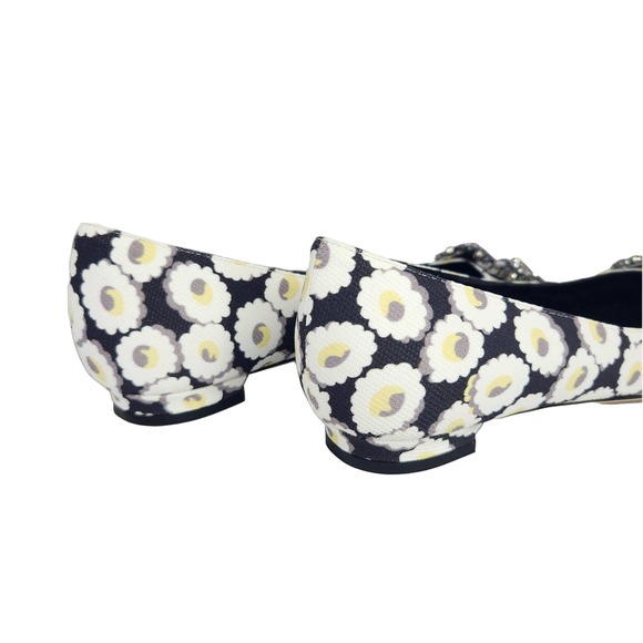 Manolo Blahnik Hangisi Crystal Brooch Floral Print Flats 35.5 - Picture 4 of 7